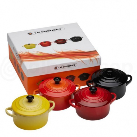 Le Creuset Set 4 Mini Cocotte in Gres vetrificato 10cm Ciliegia, Arancio, Nero Lucido, Giallo LE CREUSET_79212105129100