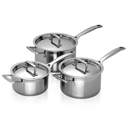 Le Creuset Batteria 3 Casseruole in acciaio con manico lungo, maniglia e coperchio 16, 18, 20cm LE CREUSET_96209000001000