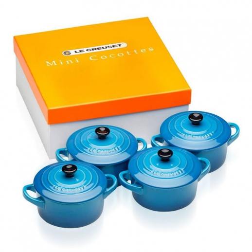 Le Creuset Set 4 Mini Cocotte in Gres vetrificato 10cm Azure Blu LE CREUSET_79212102200100